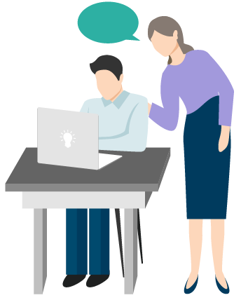 PCで相談する人たちのイラスト